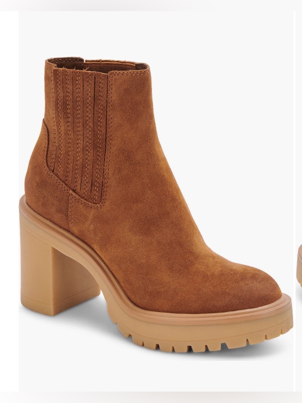Dolce Vita Caster H2O Waterproof Lug Sole Platform Bootie Camel Suede NWT